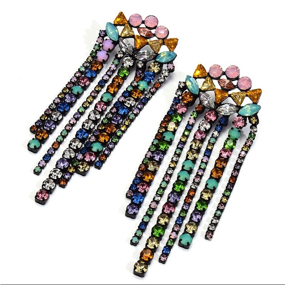 Colorful crystal tassel earrings